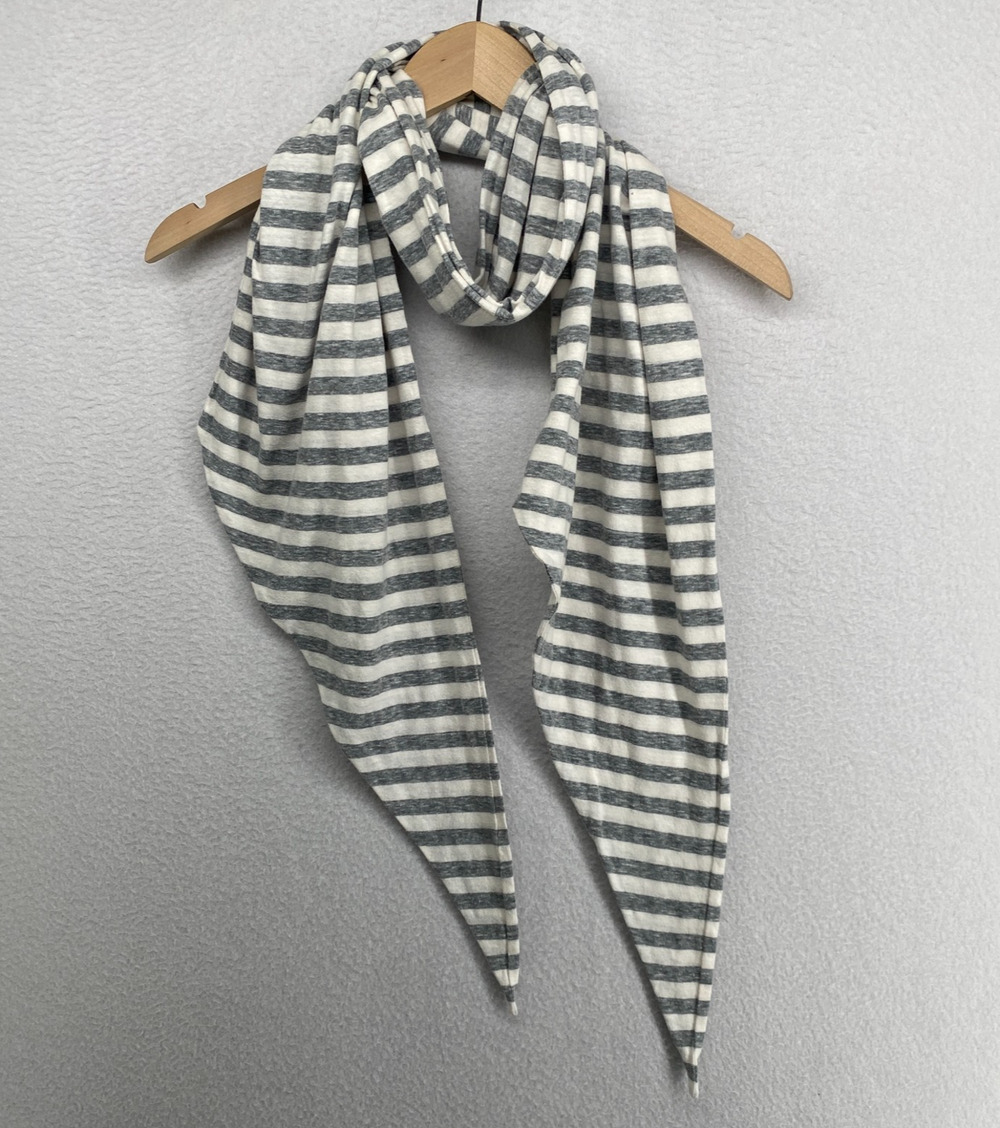 Eileen Fisher Gray and White Striped Lightweight Scarf